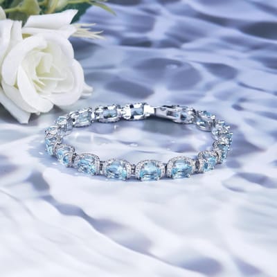 Mode Zee Blauw Topaas Sieraden Sets Luxe Wit Goud Verguld Dames Trouwringen Ring Armband Elegante Kristallen Accessoires Y15057YY- gray