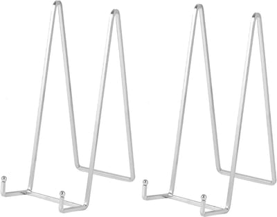 Verstelbare Plate Holder Stand - 30.5 cm Hoog voor Zware Borden - Stijlvolle Tafelstandaard voor Decoratieve Schalen, Plaquettes en Boeken - Set van 2 in Zilver