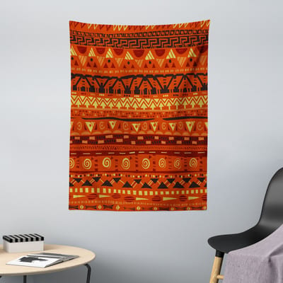 ABAKUHAUS Primitief Wandtapijt, Afrikaanse Geometrische Kunst, 110 x 150 cm, Oranjegeel