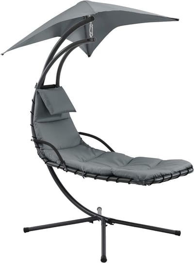 Hangmat met standaard - Liggende stoel - Ontspannen buiten - Afneembare luifel - 166x116x210 cm - Grijs zwart