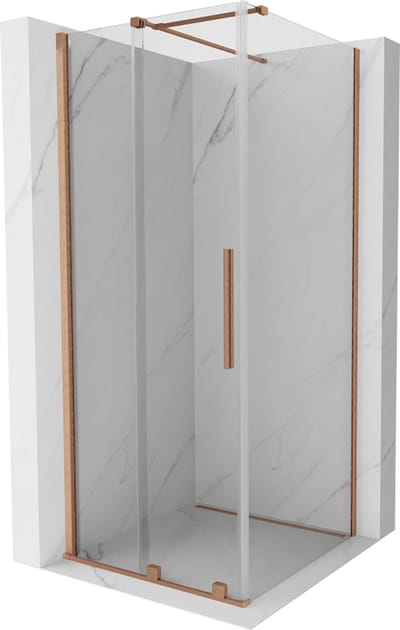 Mexen Velar schuifbare douchecabine 90 x 90 , transparant, geborsteld koper - 871-090-090-01-65