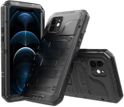 Cadorabo Hoesje geschikt voor Apple iPhone 12 in ZWART - Robuuste 360° all-round bescherming met displaybescherming - Schokbestendige Outdoor Heavy Duty beschermhoes