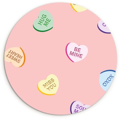 WallCircle® Wandcirkel 120x120 cm - Muurcirkel Hart - Snoep - Pastel - Tekst - Muurdecoratie woonkamer - Wanddecoratie slaapkamer - Kamer decoratie accessoires - Ronde schilderijen XXL