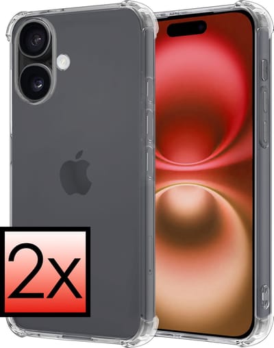 Hoesje - 2 Stuks - Geschikt voor Apple iPhone 16 - Sterk & Shockproof - Siliconen Case - Back Cover - Telefoon Hoes Shock Proof - Transparant