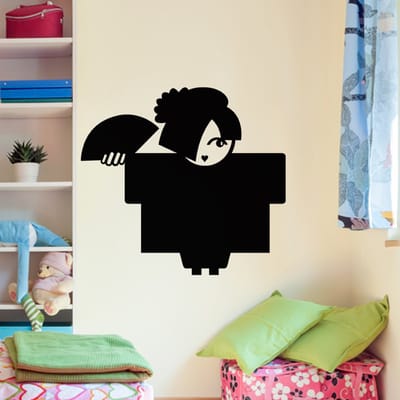 Schoolbordsticker - uitwisbare zelfklevende muurstickers - KARIKATUUR VAN EEN JAPANSE VROUW - 30x35cm