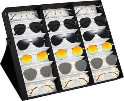 Brillen Opbergdoos - Zonnebril Organizer - Veilige Opslag - 18 Vakken - 47 x 37 x 6 cm - Zwart