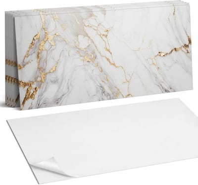Coloray Plaktegels - Elegant marmer met aderen Wandtegel Zelfklevend - 60 cm x 30 cm - Wit Plaktegels - 6 stuks - Rechthoek PVC Tegels - Plaktegels Keuken - Zelfklevende Vloertegels Badkamer - Vinyl Tegels - Zelfklevende Wandtegels
