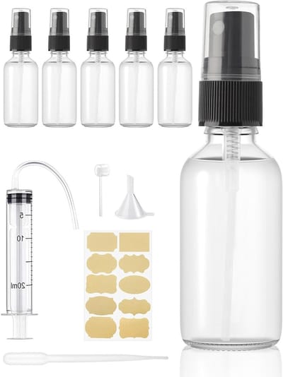 Set van 6 Kleine Glas Sprayflessen 30ml - Lege Atomizers met Vulgereedschap en Stickers voor Parfum, Cosmetica en Reizen