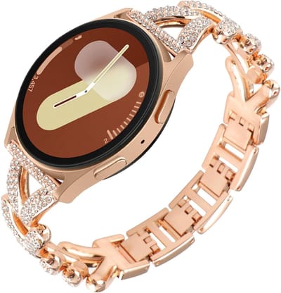 Stravo 20mm Luxe Dames Horlogebandje met Strass – RVS Schakelband – Geschikt voor Samsung Galaxy Watch 7 / 6 / 5 / 4 (Classic) – Compatibel met Garmin Vivoactive 5 / 3, Forerunner 245, Venu SQ 2, Vivomove – Huawei Watch (20mm) – Rosé goud