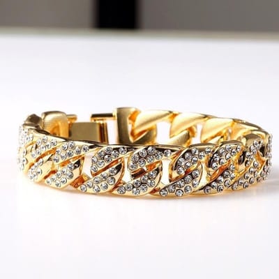 Mode Cubaanse Ketting Volledig Diamant Armband Europese en Amerikaanse Hip Hop Straatdans Mannen Armband beige