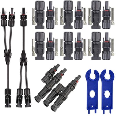 Allecto - Professionele zonnepaneelkabelconnectorset - 6 paar zonne-connectoren - Geschikt voor zonnepanelen - Zwart en zilver - Inclusief Y-connec...