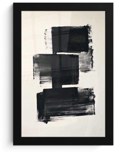 Poster in lijst - Fotolijst 20x30 cm - Posters - Rechthoeken - Penseelstreken - Abstract - Zwart - Posterlijst zwart - Decoratie - Wanddecoratie woonkamer - Muurdecoratie slaapkamer
