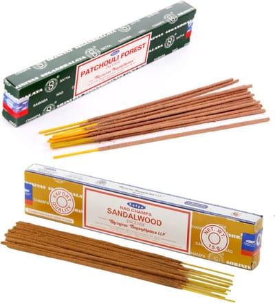 Satya Wierook cadeaus set - 2x geurstokjes - Sandelhout en Patchouli Forrest geur - Meditatie