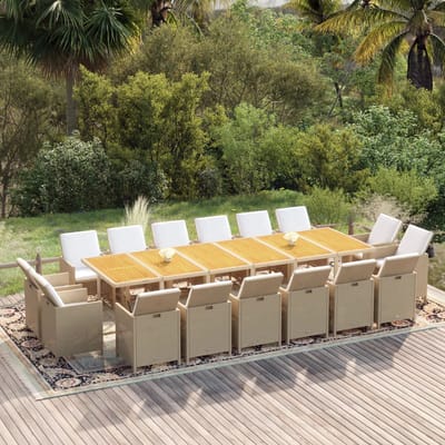 vidaXL - 17-delige - Tuinset - met - kussens - poly - rattan - beige