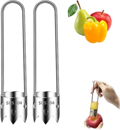 2 stuks rode paprika-ontkerner - geschikt voor paprika, ananas, peer en appel - gemaakt van 304 roestvrij staal, roestbestendig, ontworpen voor een breed scala aan fruit en groenten - gemakkelijk schoon te maken