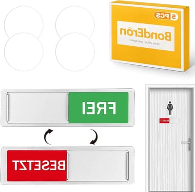 Bewegwijzering voor Toilet en Badkamer met Slider, Zelfklevend en Zonder Boren - Premium Deurbord voor Kantoor, Praktijk en Gasten WC