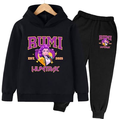 Nieuwe KPop Demon Jagers Cartoon Casual Meisjes Hoodie+Broek Tweedelig Pak Meisjes KPop Kinderen Meisjes Hoodie Top Sweatshirt Set 120 white