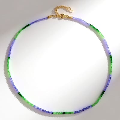 Cavill - Zilveren Halsketting Verguld 925 Sterling Zilver - Tanzania Tsavoriet en Tanzaniet 29 14 ct - Verstelbare Elegante Edelsteen Ketting