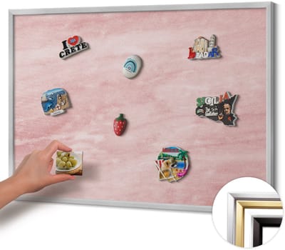 Wallfluent - Roze Magneetbord in Stijlvolle Kleuren - 100 cm x 70 cm - Magneetbord met Zilveren Frame - Pastelkleurige rotstextuur - Design Magneetbord met Frame - Memobord voor Keuken - Magnetisch Bord Muurbevestiging
