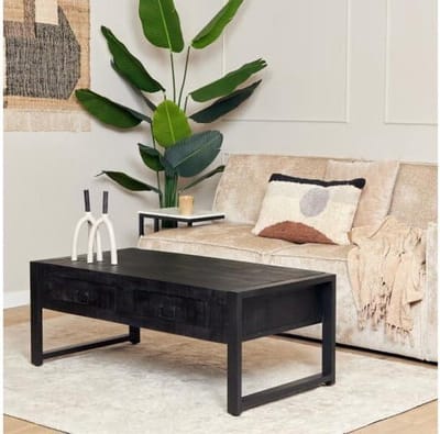 Salontafel Boaz - Zwarte Tafel - Woonkamer Meubel - Industriële Stijl - 120 cm - Zwart