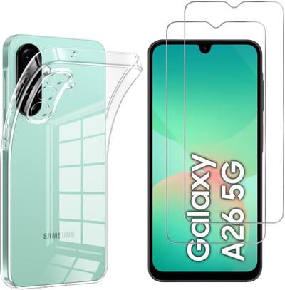 Hoesje Ultraslank geschikt voor Samsung Galaxy A26 5G backcover siliconen Transparant en 2 stuks Screenprotector Gehard Glas