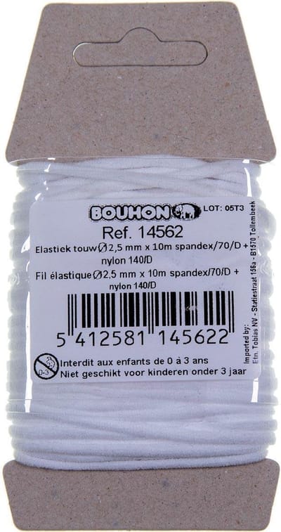 Bouhon elastiek touw | nylon | ft 2 | 5 mm x 10 m | op blister