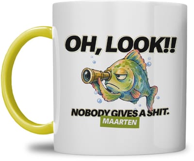 Mok | "Oh, Look! Nobody Gives a Shit" | Gepersonaliseerd met Naam | Humor mok | Geel