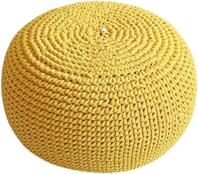Poef Ottomaanse voetenbank - Ronde kruk - Extra zitplaats creëren - Handgebreid katoen - 50x50x30cm - Geel