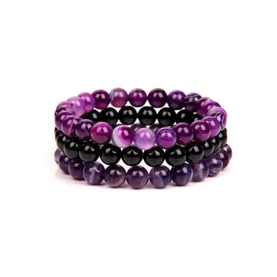 Bixorp Gems Paarse Agaat + Onyx + Amethist Edelstenen Armbanden Set - Edelsteen Kralenarmband