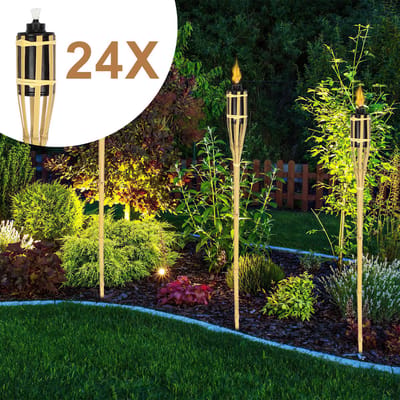 Set of 24 bamboo garden torches, 90 cm, natural colour, with wick, for outdoor use