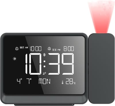 VHV - Wekker - Digitale Wekker - Projectie Wekker - USB-oplaadpoort - Automatische Bluetooth-synchronisatie - Instelbaar volume - Voor slaapkamers - Plafondmontage - Zwart