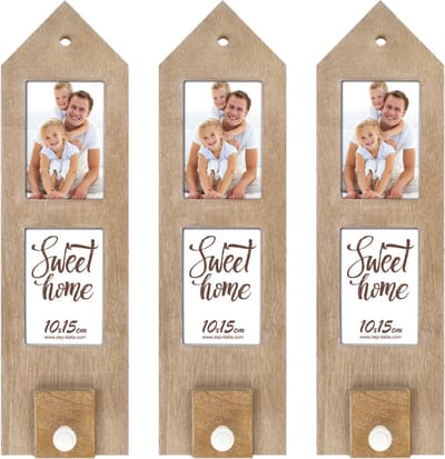 3x stuks houten fotolijstje met haakje 54 x 15 cm geschikt voor een foto van 10 x 15 cm