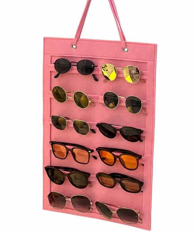 Zonnebrillen Organizer 12 Vakken - Roze - Vilten Ophangbare Brillenhouder - Wandmontage - Ruimtebesparend - Ideaal voor Thuis, Studenten of Winkels - Brillen Opbergen & Display - Handige Brillen Opberger
