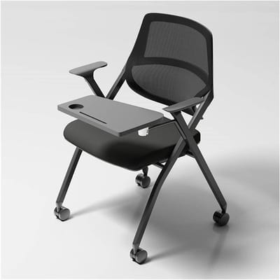 Tablet Arm Stoel Mesh Gast Nesting Stapelen, Studentenstoel met Bureau bevestigd, Opvouwbare Computer Bureaustoel met Tablet Arm Schrijfbord, Metalen Frame Rugleuning Tafel Stoel (Kleur: Nero, Maat: Met b