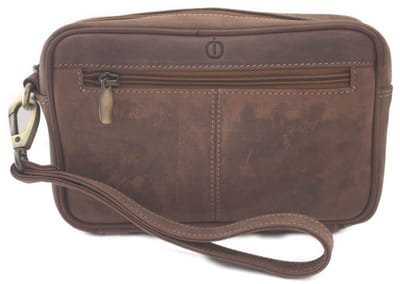 Oi Hunter bruine leren Heren polstas single / lederen handtas voor mannen / pols tas plat / bruin rundsleer / 461H