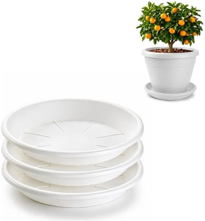 Plasticforte plantenpot onder schotel / opvang schaal - 3x - wit - dia 36 cm - Kunststof - voor een pot met dia 40/45 cm