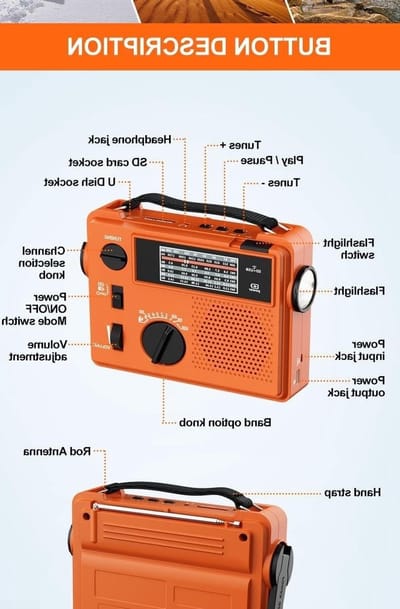 Draagbare Radio - AM FM Ontvanger - Noodsituatie Voorbereiding - Handslinger Opladen - 19x15x6 cm - Oranje