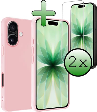 Hoesje Met 2x Screenprotector - Geschikt voor Apple iPhone 17 - Sterk & Shockproof - Back Cover - Siliconen Case - Telefoon Hoes - Lichtroze
