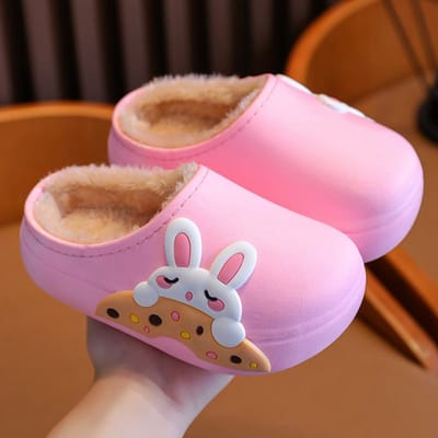 Chaussons d'hiver en coton pour enfants: Chaussures d'intérieur antidérapantes, chaudes, imperméables et à semelle souple 24-25 rose
