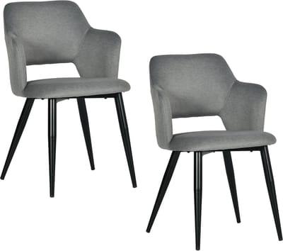 Meubles Cosy Eetkamerstoelen - Set van 2 Scandinavische met Armleuning Stoffen Zitting Metalen Poten - Grijs