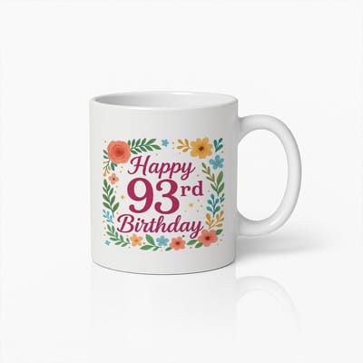Happy 93e Verjaardag Bloemmotief Mok 330ml – Kleurrijke Viering Koffiemok