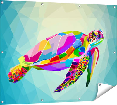 Gards Tuinposter Kleurrijke Schildpad in het Water - 120x90 cm - Tuindoek - Tuindecoratie - Wanddecoratie buiten - Tuinschilderij