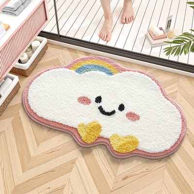 Schattige Wolken Badmat 50x80cm - Super Absorberend, Machinewasbaar, Zacht en Geschikt voor Badkamer, Kinderkamer en Keukenvloer