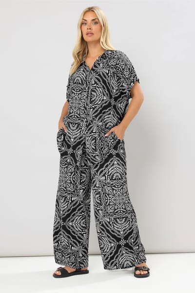 Yours Zwartwit Bandana Print Gestructureerd Shirt Size 42