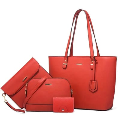 Bovista Handtas Dames - Schoudertas - School - Shopper - Schooltas - Werktas - 4-Delige Set - Rood