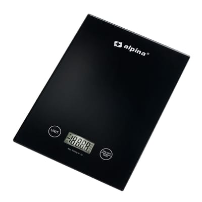 alpina Keukenweegschaal Digitaal - Weegschaal Keuken in gr, lb, oz en ml - Precisie Weegschaal met Tarra Functie - Keuken Accessoires - 22 x 15,5 cm - Zwart