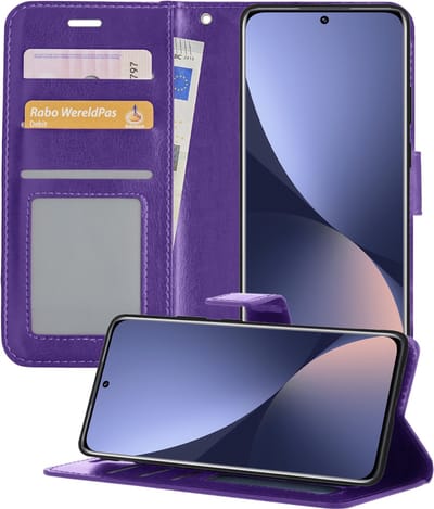 Hoesje - Geschikt voor Xiaomi 12 - Luxe Bookcase - Walletcase Hoes - Portemonnee - Cover - Telefoonhoes - Paars