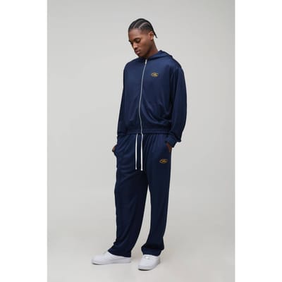 Oversized Boxy Tricot Hoodie met Rits en Baggy Joggingbroek Trainingspak | Navy | Size XS