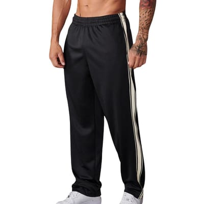Heren Sportbroek Losse Pasvorm Recht Wijde Pijp Elastische Taille Zacht Ademend Zijstreep Uniforme Kleur Sportschool Training Joggen Praktisch Gebruik M zwart