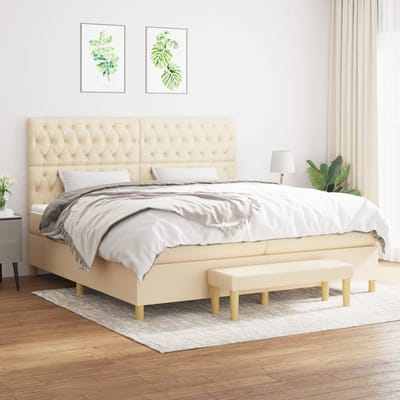 vidaXL - Boxspring - met - matras - stof - crèmekleurig - 200x200 - cm
